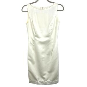 Vintage Renlyn Ivory Satin Sheath Boatneck Dress Formal Cocktail Bridal Size 4P